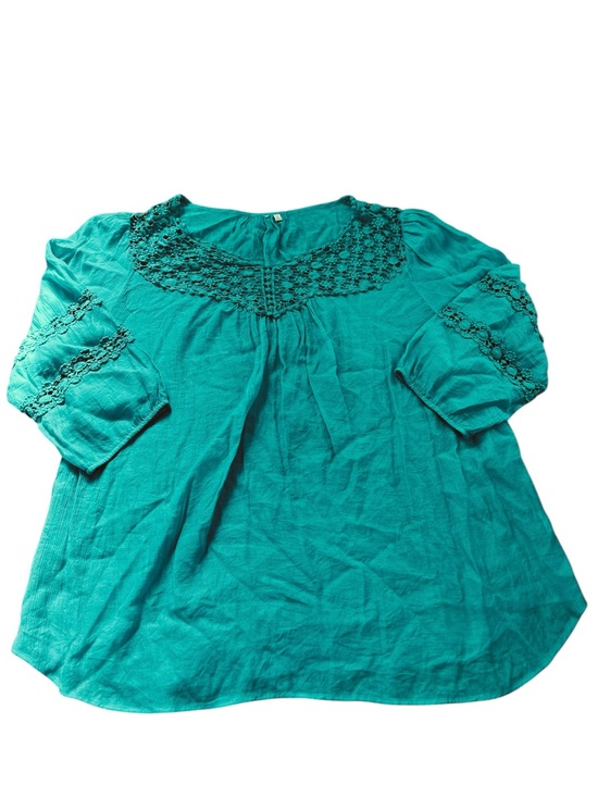 None Tops - 🆕Teal Crochet Yoke Peasant Blouse